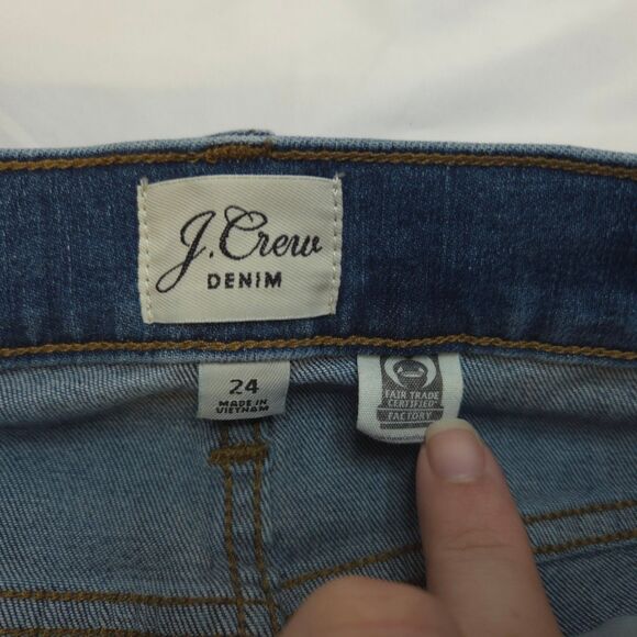 J.Crew Women's 24 Blue Denim Vintage Straight Button Fly Frayed Hem Ankle Jeans - Picture 5 of 10
